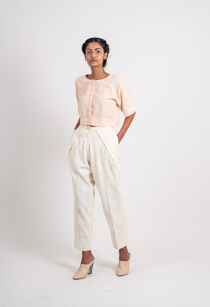 Textured Overlap Pleated Pant